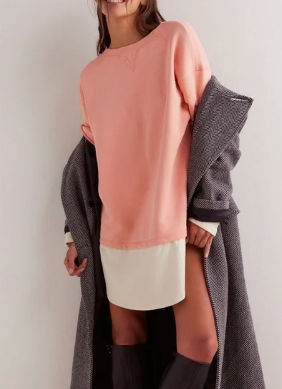 FREE PEOPLE WE THE FREE WASHED PEACH COMBO SKATER BOY TWOFER PULLOVER SHIRT SZ L